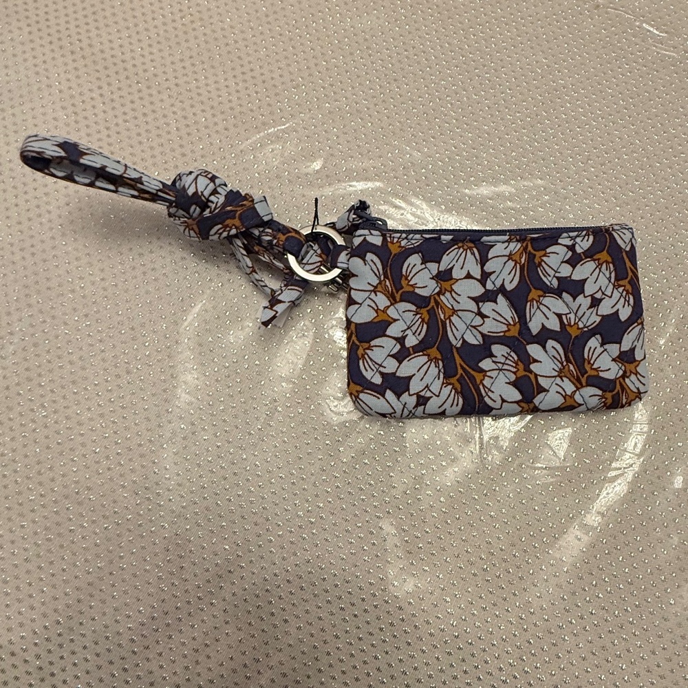 NWT Vera Bradley Navy Floral Lanyard Keychain Pouch